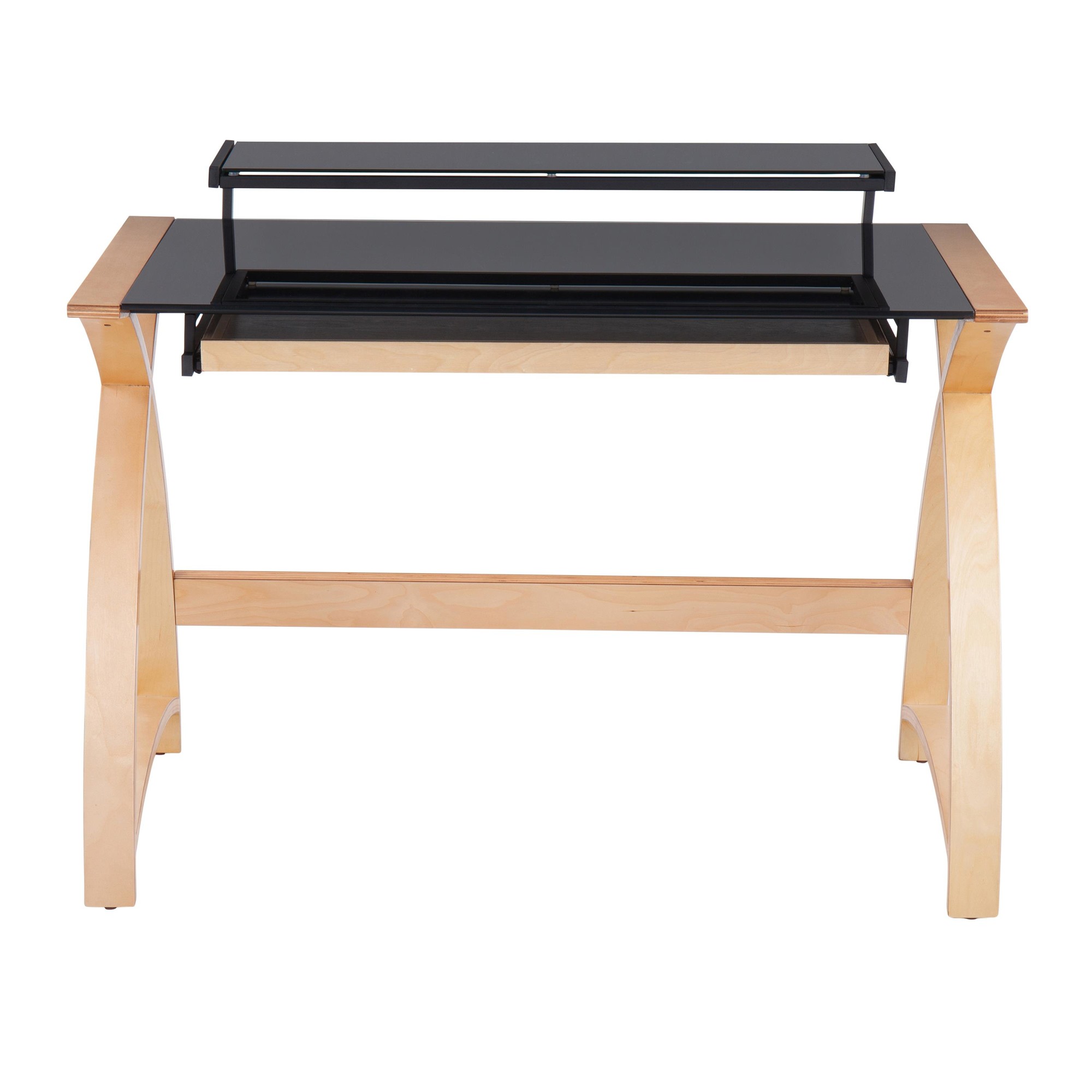 Bentley Mid-Century Modern Natural Wood Black Glass Office Desk 9 Bentley Mid-Century Modern Natural Wood Black Glass Office Desk - Image 9