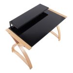 Bentley Mid-Century Modern Natural Wood Black Glass Office Desk 23 Bentley Mid-Century Modern Natural Wood Black Glass Office Desk