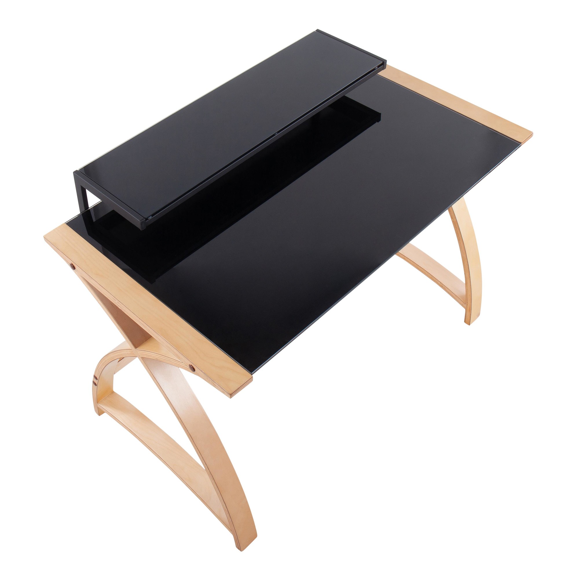 Bentley Mid-Century Modern Natural Wood Black Glass Office Desk 10 Bentley Mid-Century Modern Natural Wood Black Glass Office Desk - Image 10