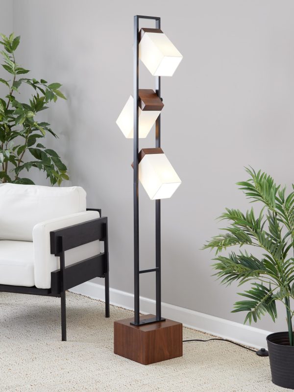 Bento Contemporary Black Metal and Walnut Wood Floor Lamp 1