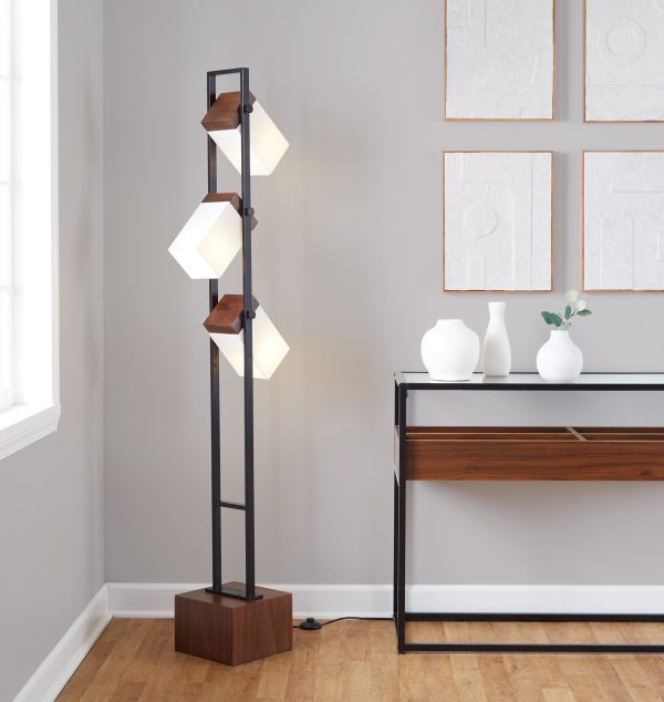 Bento Contemporary Black Metal and Walnut Wood Floor Lamp