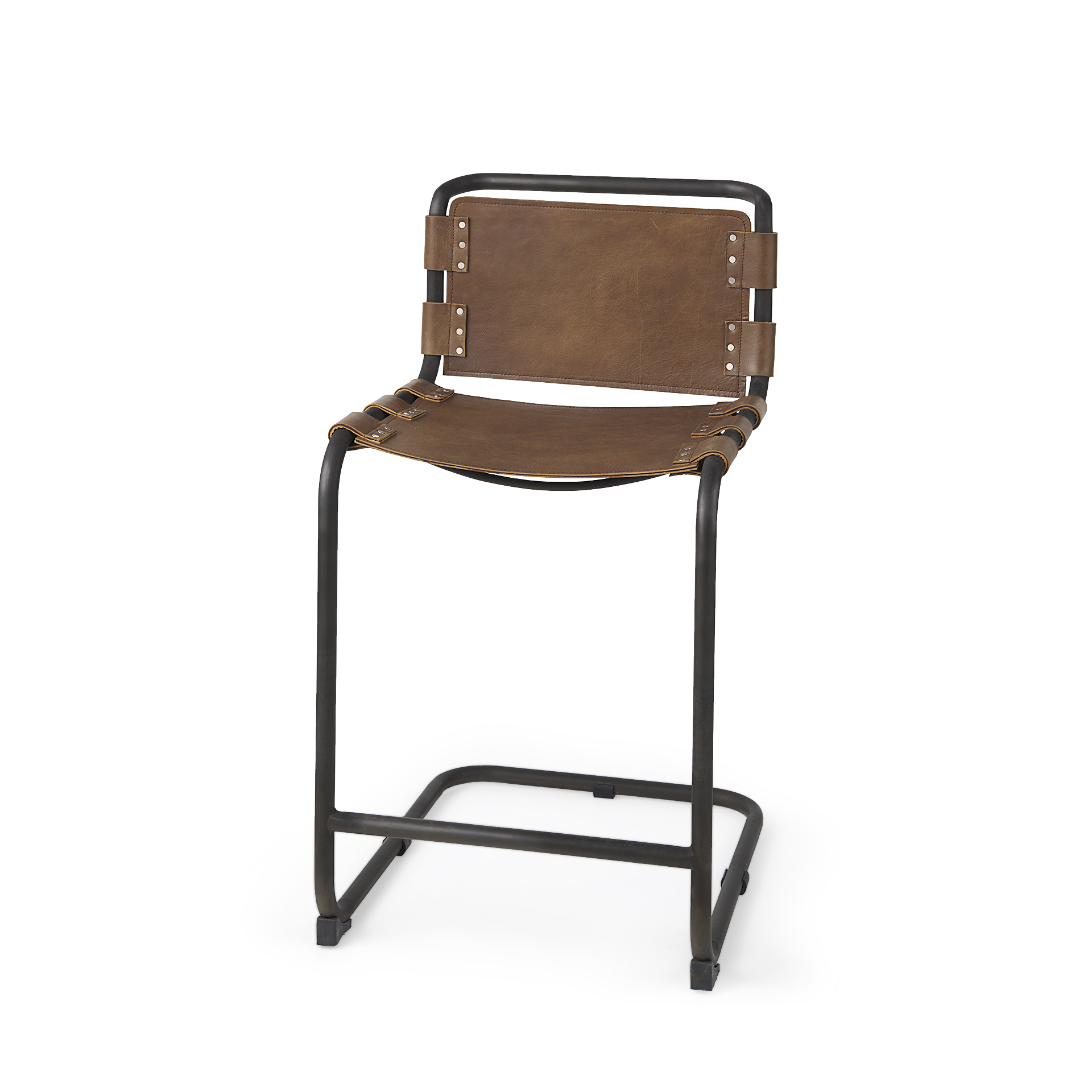 Berbick 20.5 x 24.75 x 39 Medium Brown Leather W Iron Frame Counter Stool
