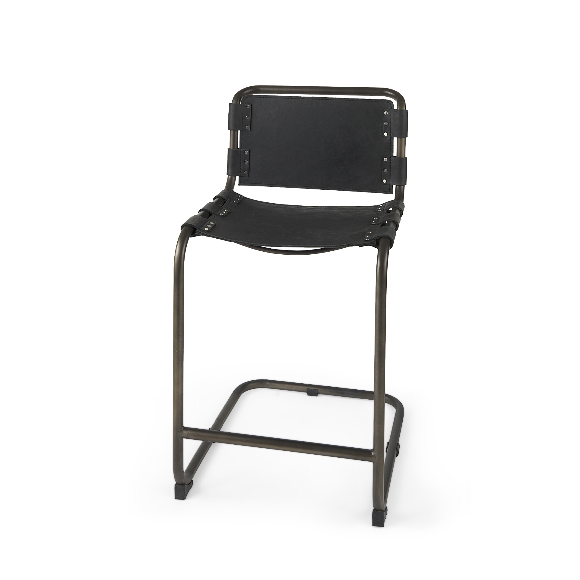 Berbick 21L x 25W x 38H Black Leather W Iron Frame Counter Stool