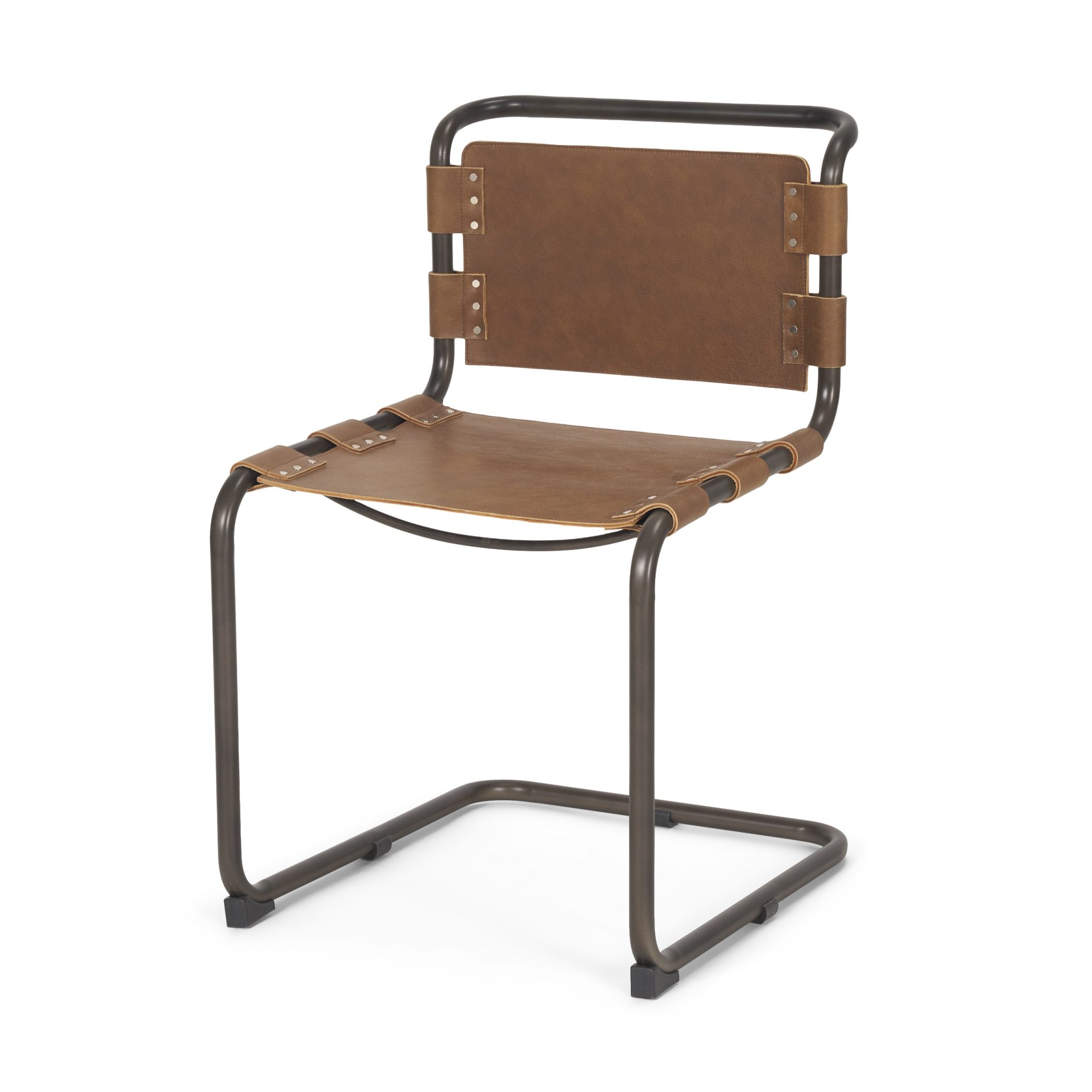 Berbick 33 Total Height Medium Brown Leather w Iron Frame Dining Chair