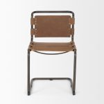 Berbick 33" Total Height Medium Brown Leather w/ Iron Frame Dining Chair