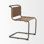 Berbick 33" Total Height Medium Brown Leather w/ Iron Frame Dining Chair