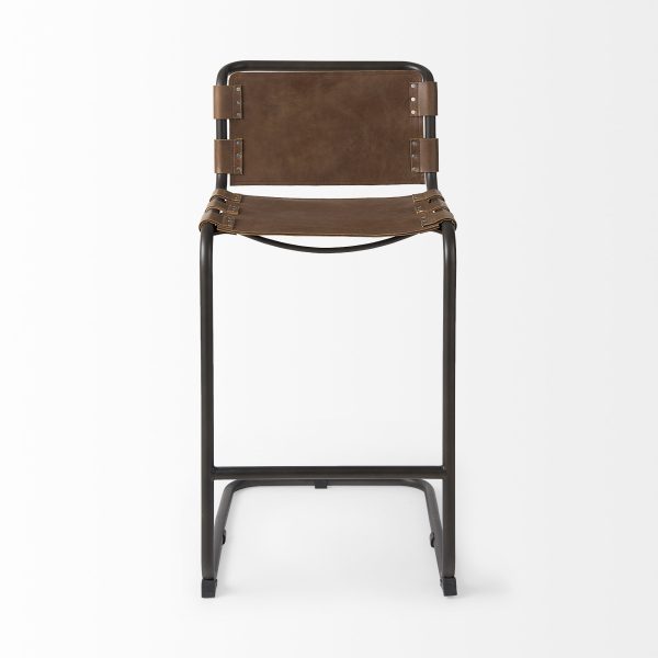 Berbick 43 Total Height Medium Brown Leather w Iron Frame Bar Stool 2
