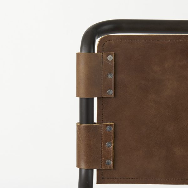 Berbick 43 Total Height Medium Brown Leather w Iron Frame Bar Stool 6