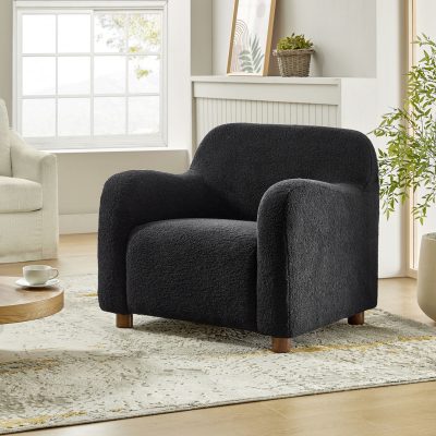 Bernie Black Lamb Wool Upholstered Armchair