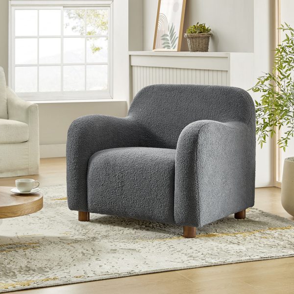 Bernie Grey Lamb Wool Modern Upholstered Armchair