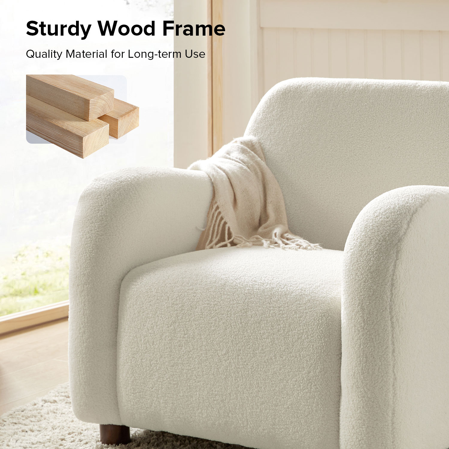 Bernie Ivory Lamb Wool Upholstered Armchair 4 Bernie Ivory Lamb Wool Upholstered Armchair - Image 4