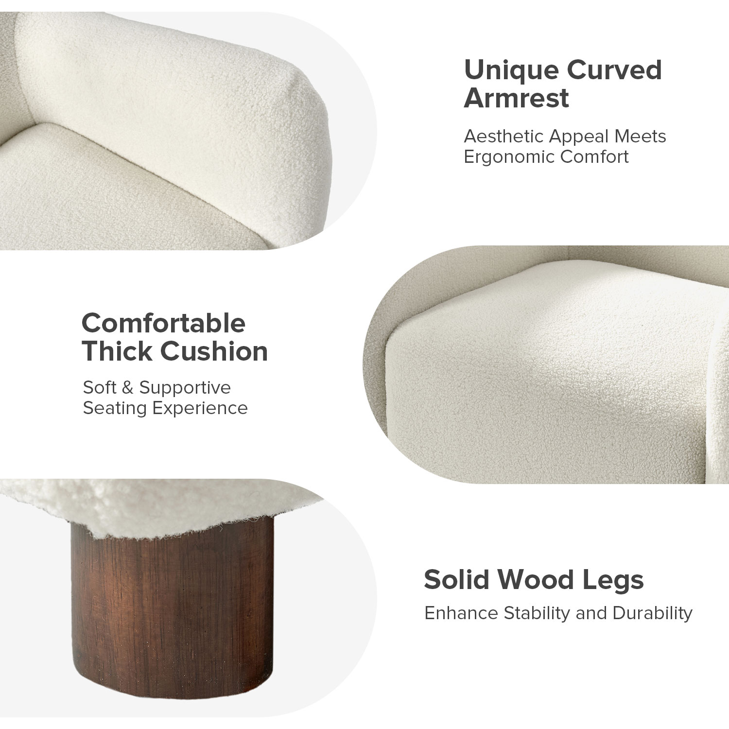 Bernie Ivory Lamb Wool Upholstered Armchair 5 Bernie Ivory Lamb Wool Upholstered Armchair - Image 5