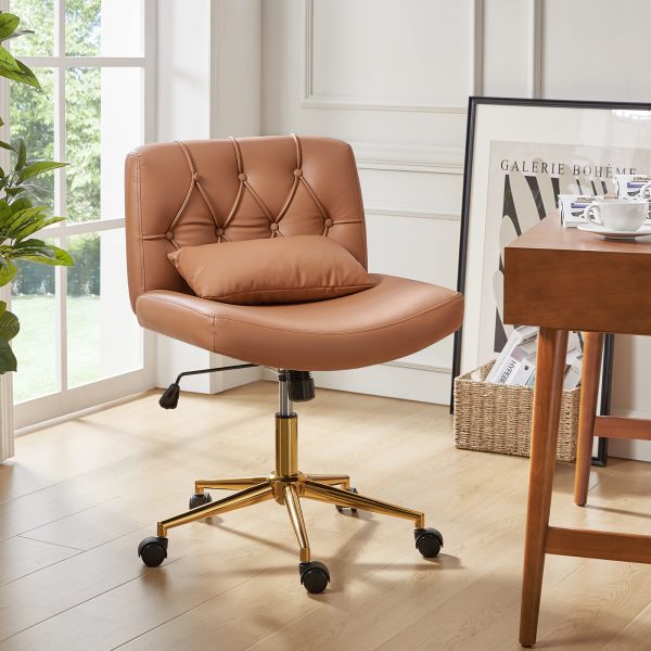 Bert Camel Faux Leather Button Tufted Swivel Office Chair 1