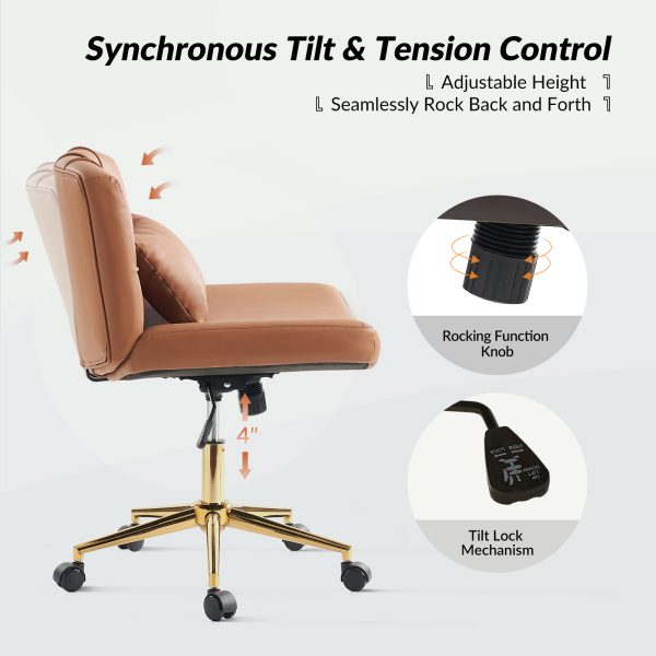 Bert Camel Faux Leather Button Tufted Swivel Office Chair 2