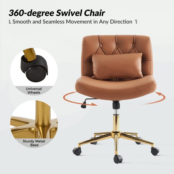 Bert Camel Faux Leather Button Tufted Swivel Office Chair 3