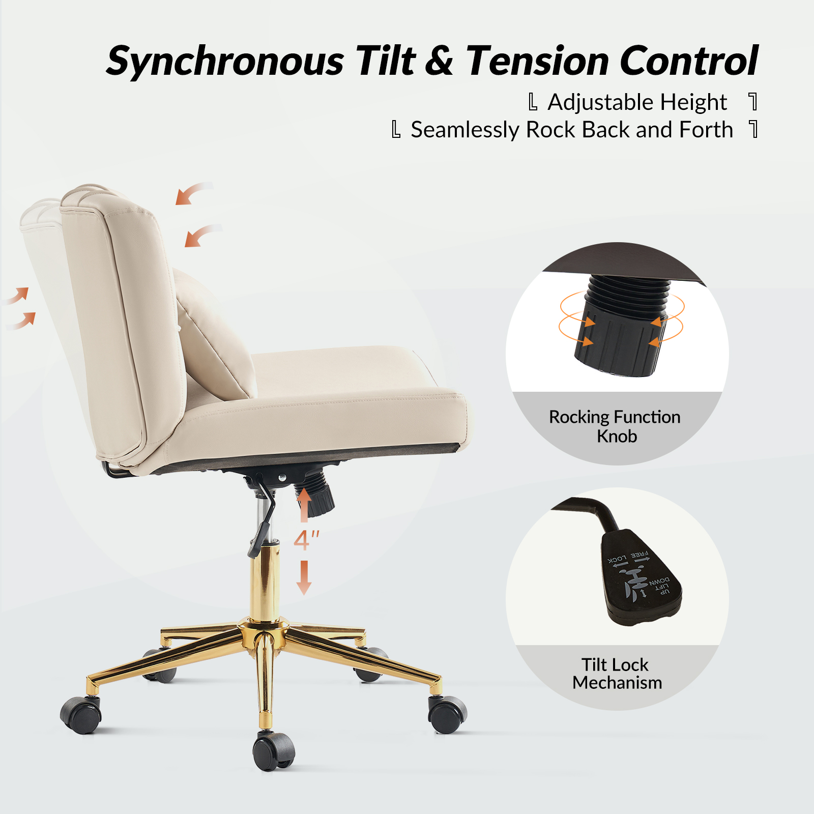 Bert Tan Faux Leather Tufted Swivel Ergonomic Office Chair 3 Bert Tan Faux Leather Tufted Swivel Ergonomic Office Chair - Image 3