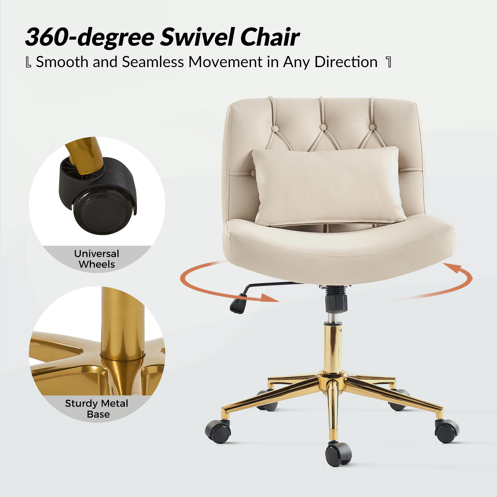 Bert Tan Faux Leather Tufted Swivel Ergonomic Office Chair 4 Bert Tan Faux Leather Tufted Swivel Ergonomic Office Chair - Image 4