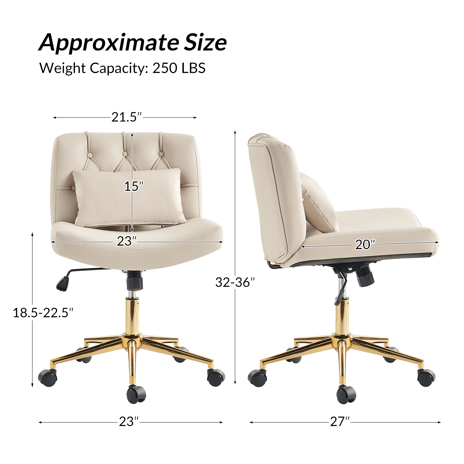 Bert Tan Faux Leather Tufted Swivel Ergonomic Office Chair 5 Bert Tan Faux Leather Tufted Swivel Ergonomic Office Chair - Image 5