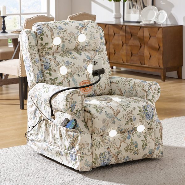 Billy Bird Print Linen Power Lift Assist Massage Recliner 1