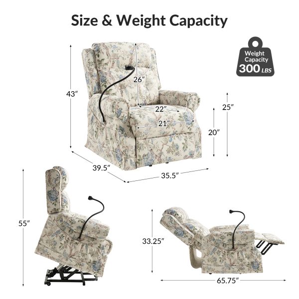 Billy Bird Print Linen Power Lift Assist Massage Recliner 2