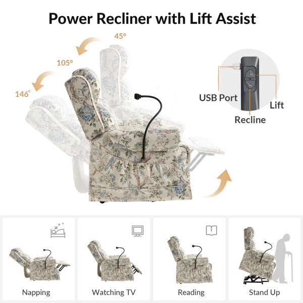 Billy Bird Print Linen Power Lift Assist Massage Recliner 3