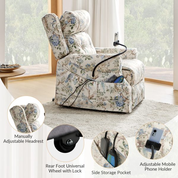 Billy Bird Print Linen Power Lift Assist Massage Recliner 4