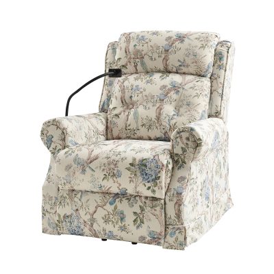 Billy Bird Print Linen Power Lift Assist Massage Recliner