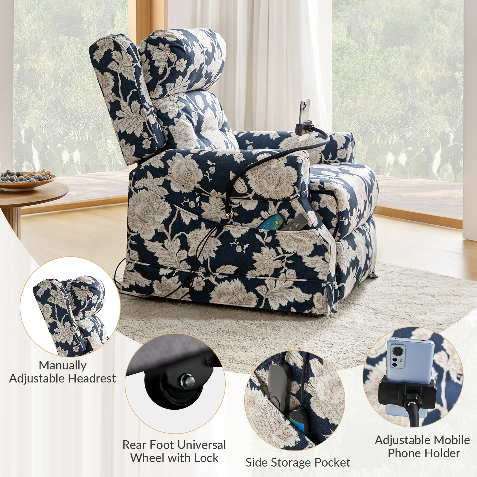 Billy Navy Power Lift Recliner with Massage Heat and USB 5 Billy Navy Power Lift Recliner with Massage Heat and USB - Image 5
