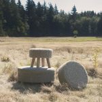 Bina 24.0L x 24.0W x 14.0H Light Gray 4 Legged Wool Stool