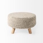 Bina 24.0L x 24.0W x 14.0H Light Gray 4 Legged Wool Stool