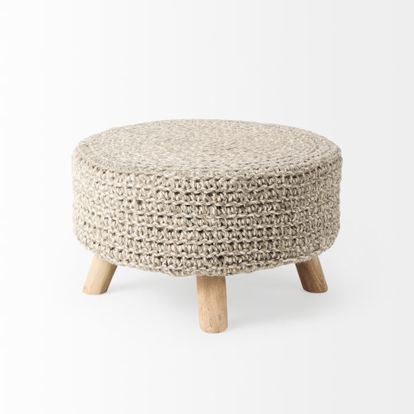 Bina 24.0L x 24.0W x 14.0H Light Gray 4 Legged Wool Stool 3