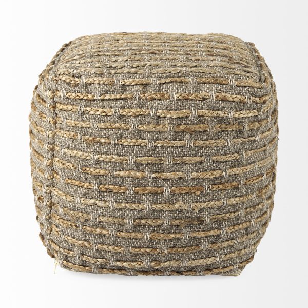 Binita 16.0L x 16.0W x 16.0H GrayBrown Hemp Wool and Cotton Pouf 3