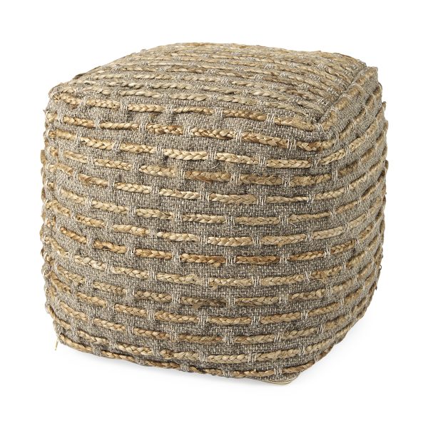Binita 16.0L x 16.0W x 16.0H GrayBrown Hemp Wool and Cotton Pouf