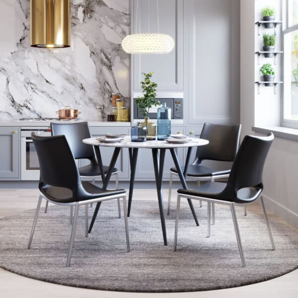 Black Faux Leather Dining Chair with Stainless Steel Frame Set of 2 1