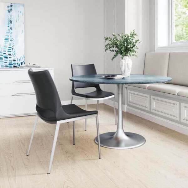 Black Faux Leather Dining Chair with Stainless Steel Frame Set of 2 2