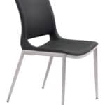 Black Faux Leather Dining Chair with Stainless Steel Frame (Set of 2)