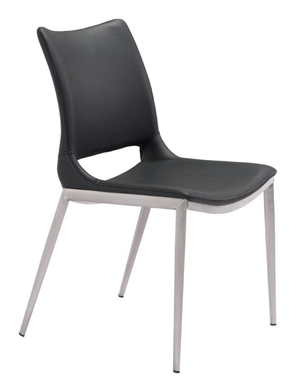 Black Faux Leather Dining Chair with Stainless Steel Frame Set of 2 3