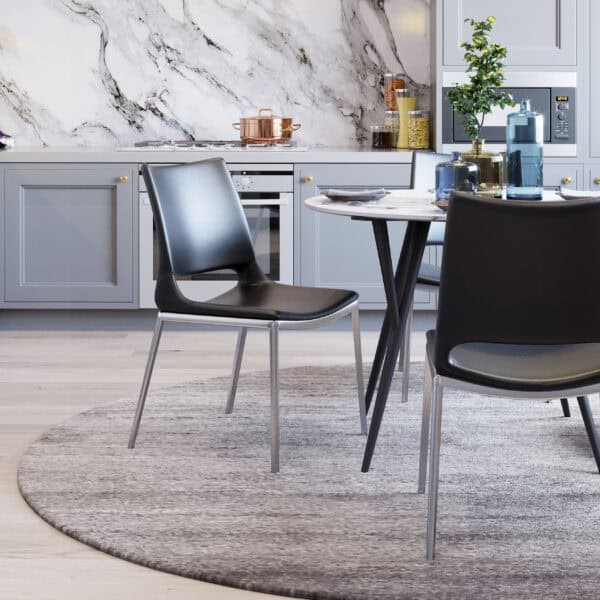 Black Faux Leather Dining Chair with Stainless Steel Frame (Set of 2)