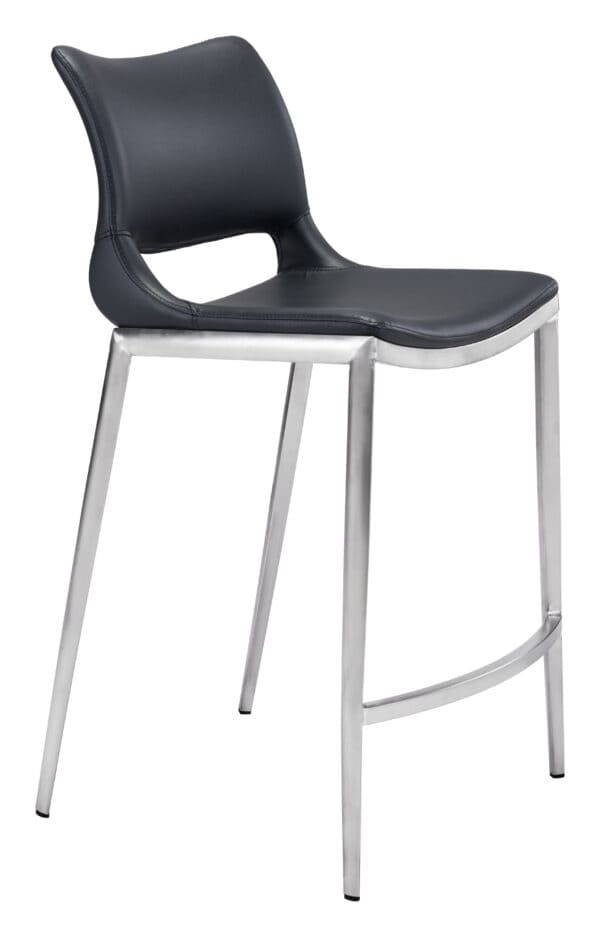 Black Faux Leather Ergonomic Counter Stool with Footrest Set of 2 1