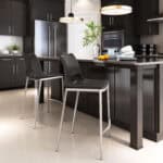 Black Faux Leather Ergonomic Counter Stool with Footrest (Set of 2)