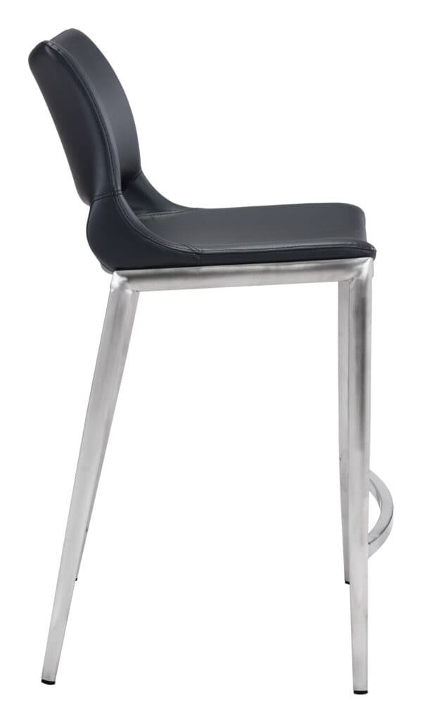 Black Faux Leather Ergonomic Counter Stool with Footrest Set of 2 2
