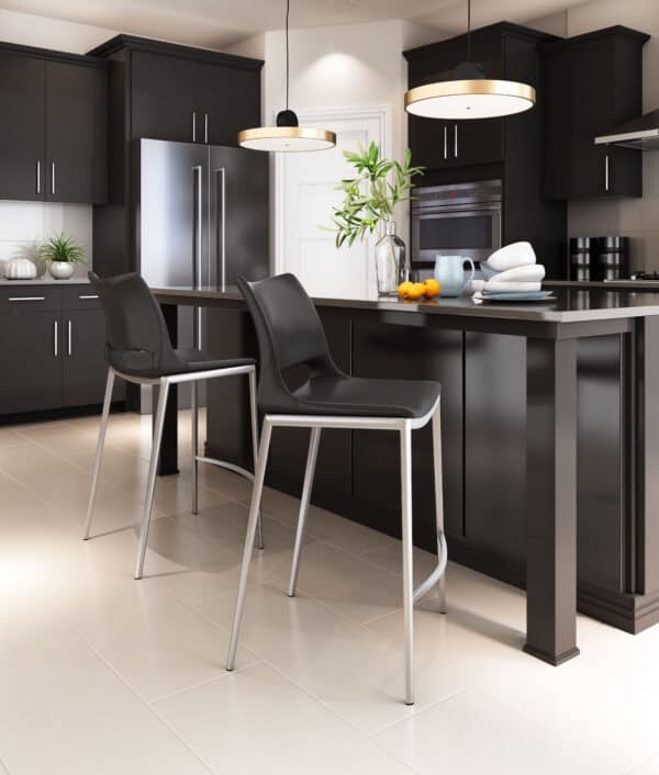 Black Faux Leather Ergonomic Counter Stool with Footrest (Set of 2)