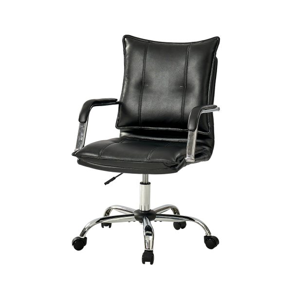 Black Vegan Leather Tufted Wingback Adjustable Height Swivel Task Chair 1