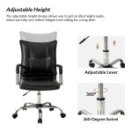 Black Vegan Leather Tufted Wingback Adjustable Height Swivel Task Chair