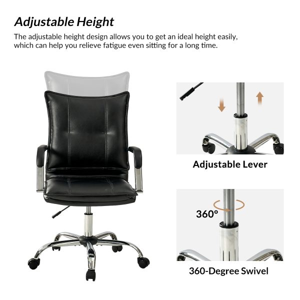 Black Vegan Leather Tufted Wingback Adjustable Height Swivel Task Chair 2