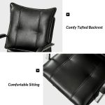 Black Vegan Leather Tufted Wingback Adjustable Height Swivel Task Chair