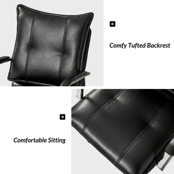 Black Vegan Leather Tufted Wingback Adjustable Height Swivel Task Chair 3