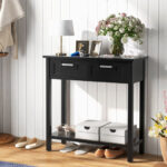 Narrow Console Table with Drawers and Bottom Storage Shelf