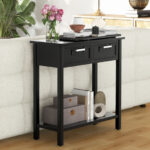 Narrow Console Table with Drawers and Bottom Storage Shelf