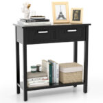 Narrow Console Table with Drawers and Bottom Storage Shelf